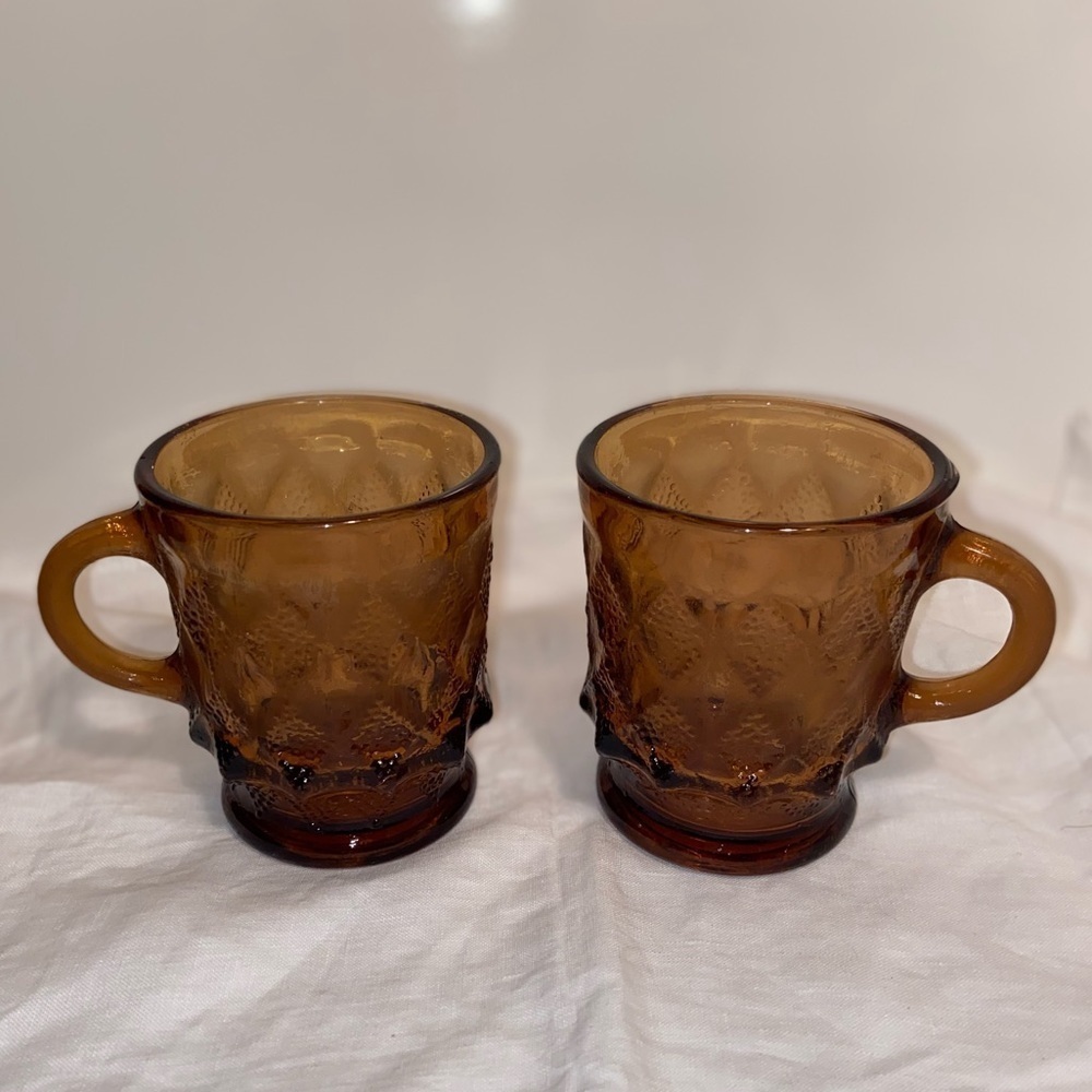 3/30$ Vintage Anchor Hocking Fire‎ King Amber Brown Diamond Kimberly cup Mug 319